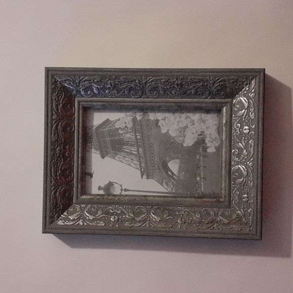 Antique Style Grey Frame with Silver accents and Eiffel Tower picture - Picture 1 of 4